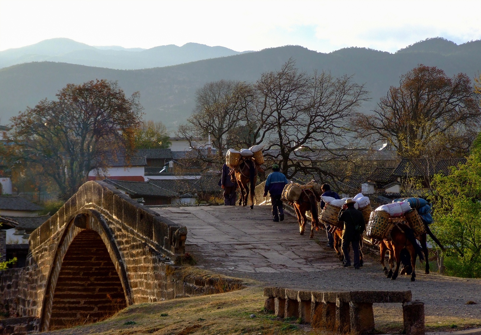 马帮走过玉津桥（沙溪镇宣传办 供图）